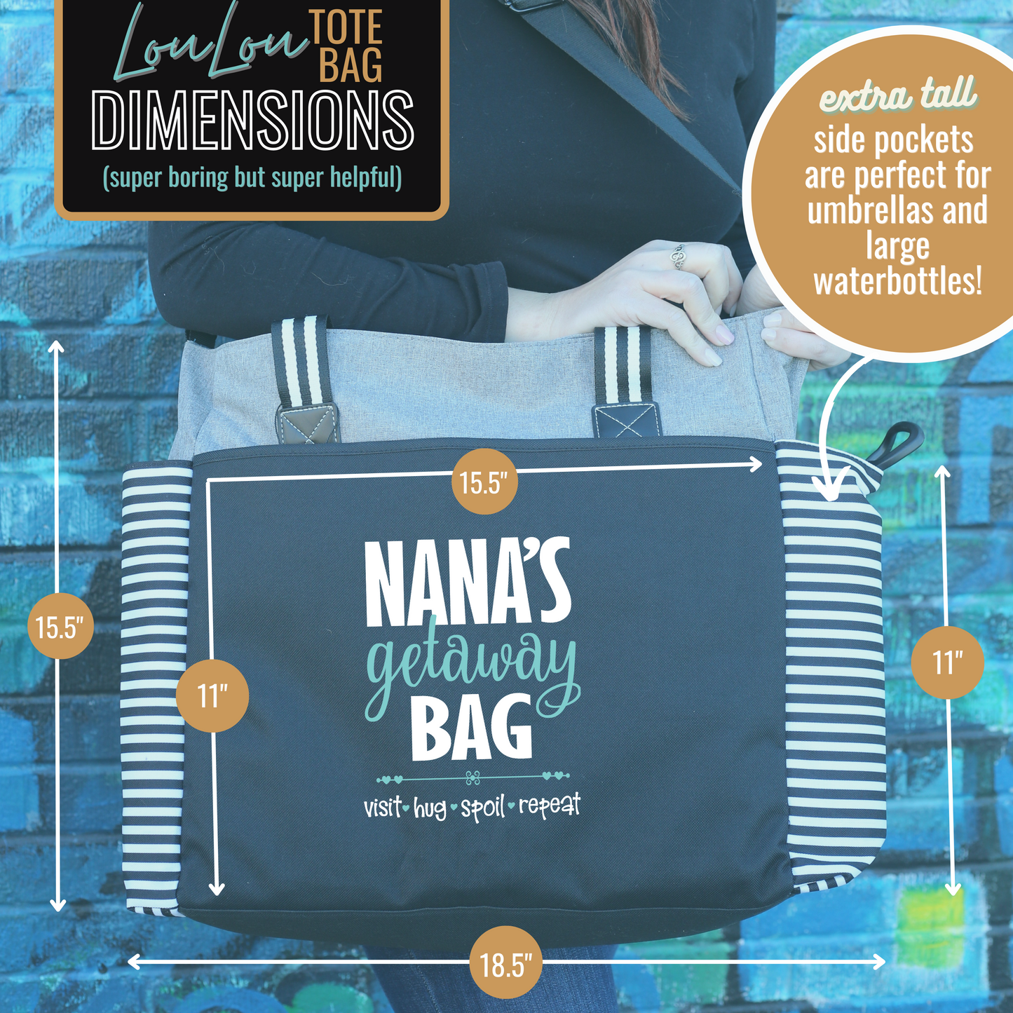 Nana's Getaway LouLou Gray Tote Bag for Grandmothers