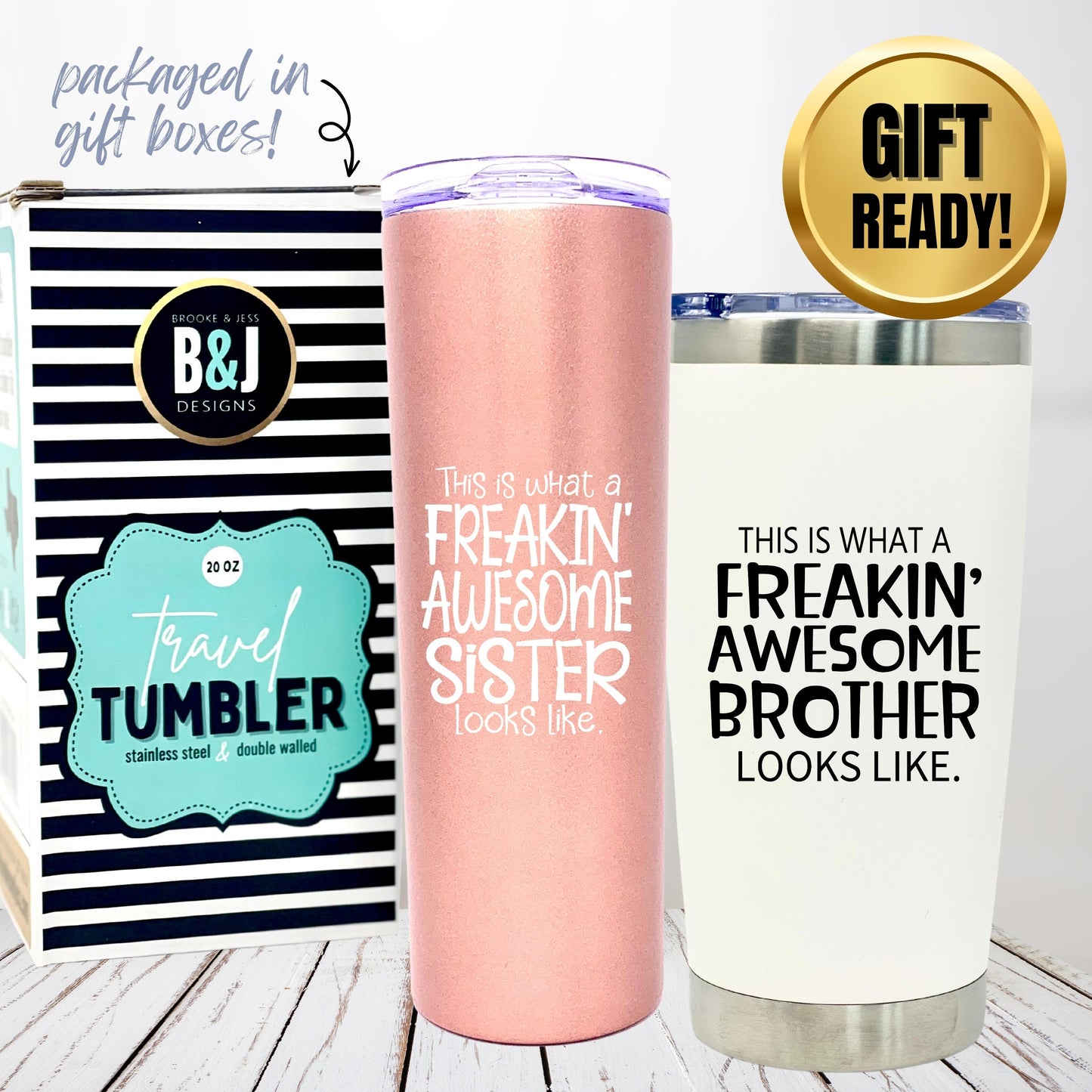 Funny Gift for Brother and Sister - Awesome Brother and Sister Tumbler Coffee Mug - Great Travel Cup Gifts for Siblings, Christmas Birthday Presents for Brother and Sister