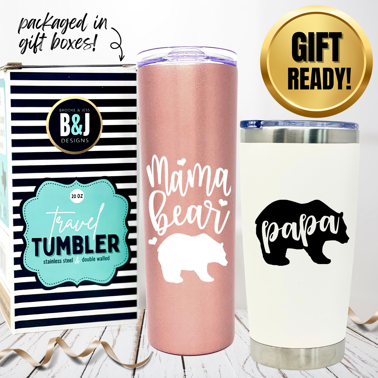 Mom and Dad Gift Coffee Mug - Mama Bear and Papa Bear Tumbler - Mom and Dad Cup - Cute Gifts for Mother, Father, New Moms and Dads for Christmas, Birthday, Mother's Day, and Father's Day (Mama Bear and Papa Bear 20 oz Gift Set)
