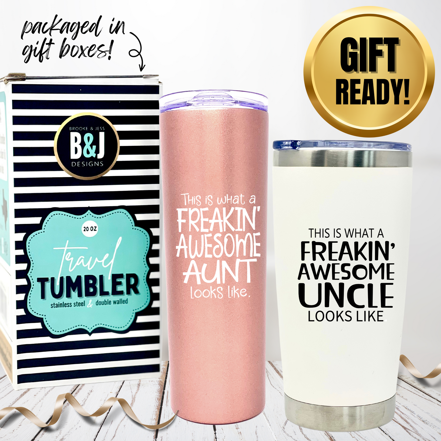 Funny Aunt and Uncle 20 oz Tumbler Gift Set