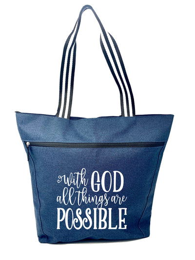 With God All Things are Possible Lexie Blue Tote Bag