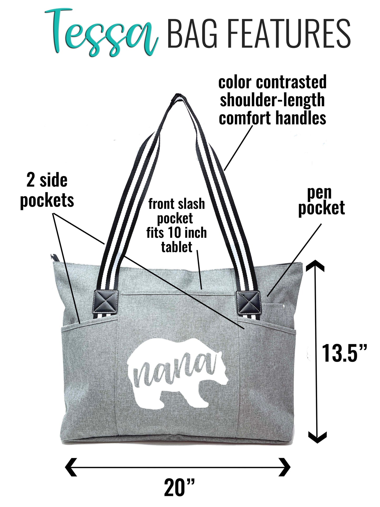 Nana Bear Tessa Gray Tote Bag for Grandmothers - Outlet Deal Utah
