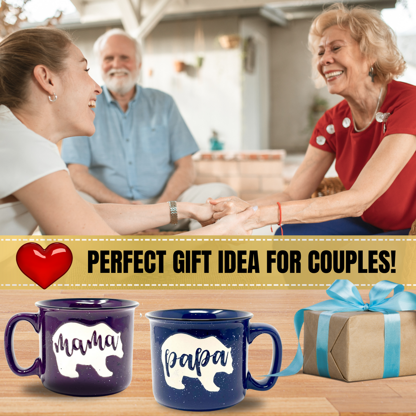 Mama Bear & Papa Bear Coffee Mug - Cute Coffee Cups for Men and Women - Unique Fun Gifts for Him, Her, Mother's Day, Father's Day, Christmas (Mama Bear Coral & Papa Bear Light Blue Gift Set)