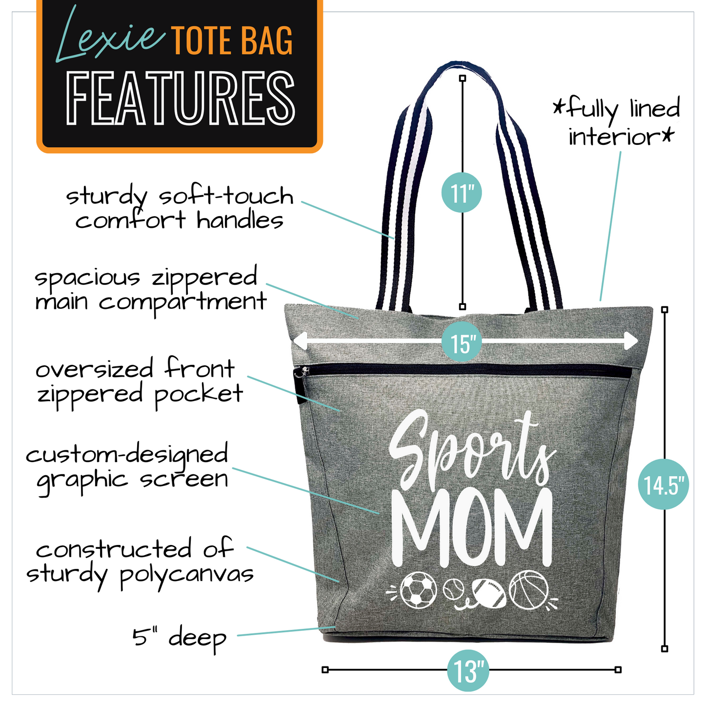 Sports Mom Lexie  Gray Tote Bag for Moms - Outlet Deal Utah