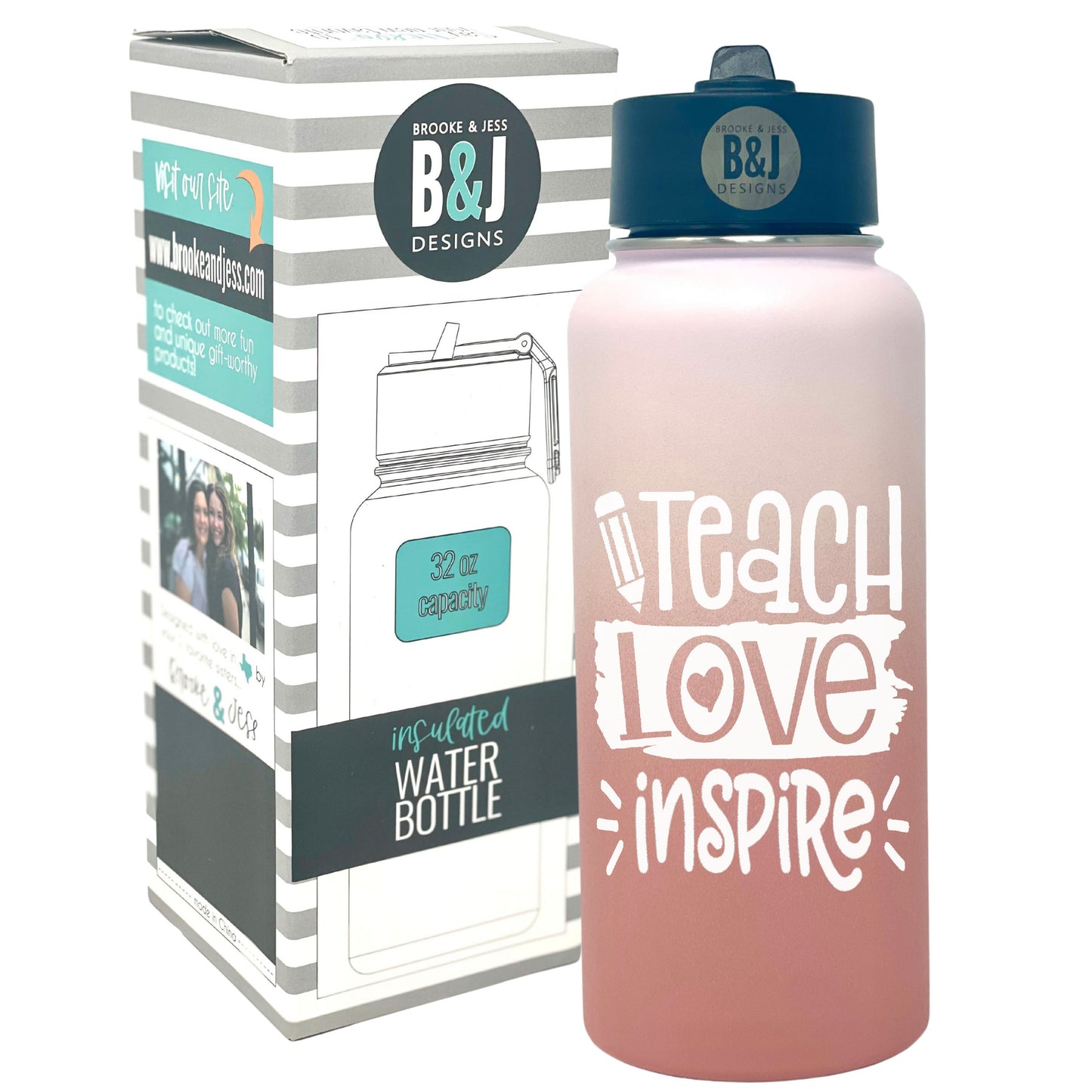 Teach Love Inspire 32 oz Rose Gold Water Bottle for Teachers - Outlet Deals Texas
