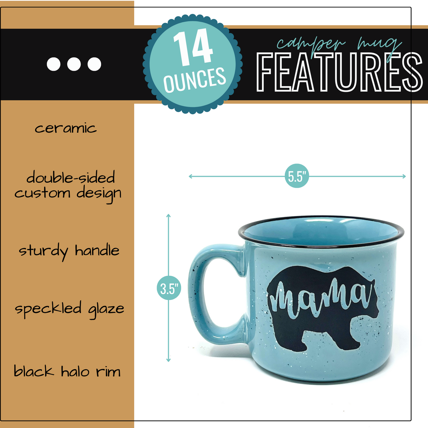 Mama Bear 14oz Teal Ceramic Mug for Moms