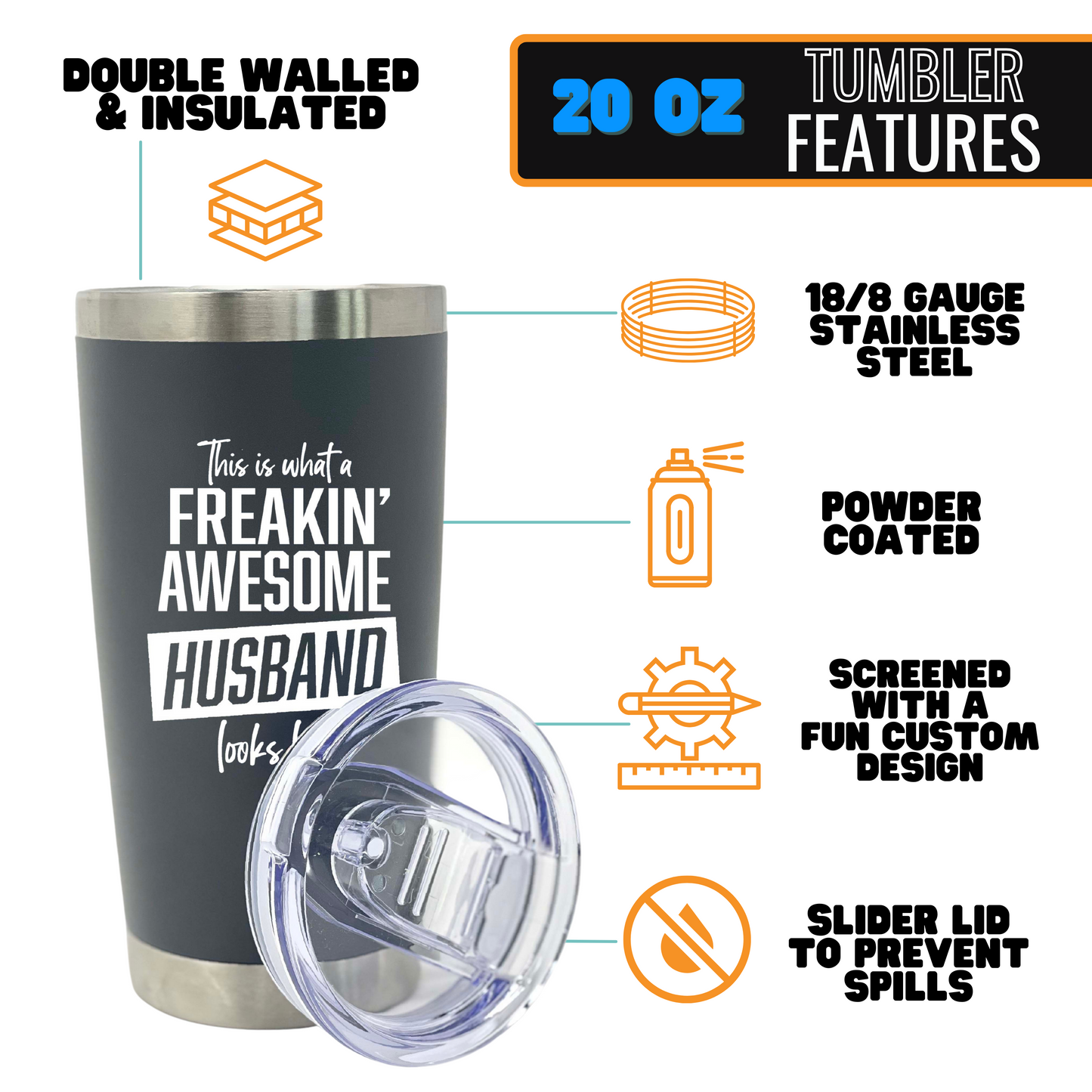 Funny Gift for Husband and Wife - Awesome Wife Cup Husband Tumbler Coffee Mug - Great Travel Cup Gifts for Husbands and Wives, Birthday Presents for Her, Him (Husband and Wife 20 oz Tumbler Gift Set)