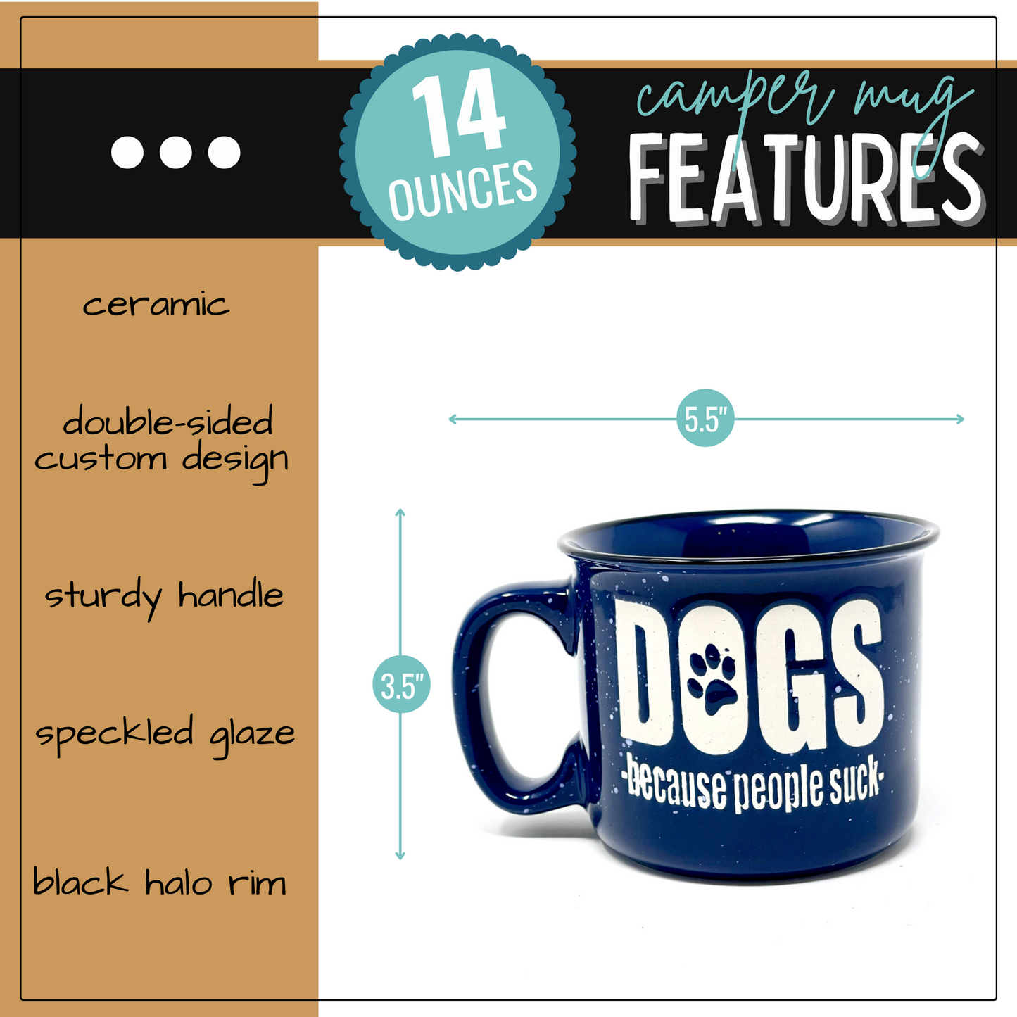 Dogs Because People Suck 15 oz Dark Blue Ceramic Mug for Dog Lovers - Outlet Deals Texas
