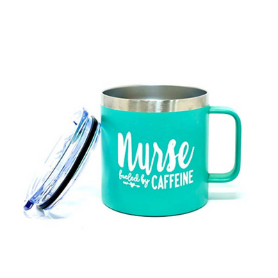 Nurse Caffeine 14 oz  Teal Camper Tumbler for Nurses