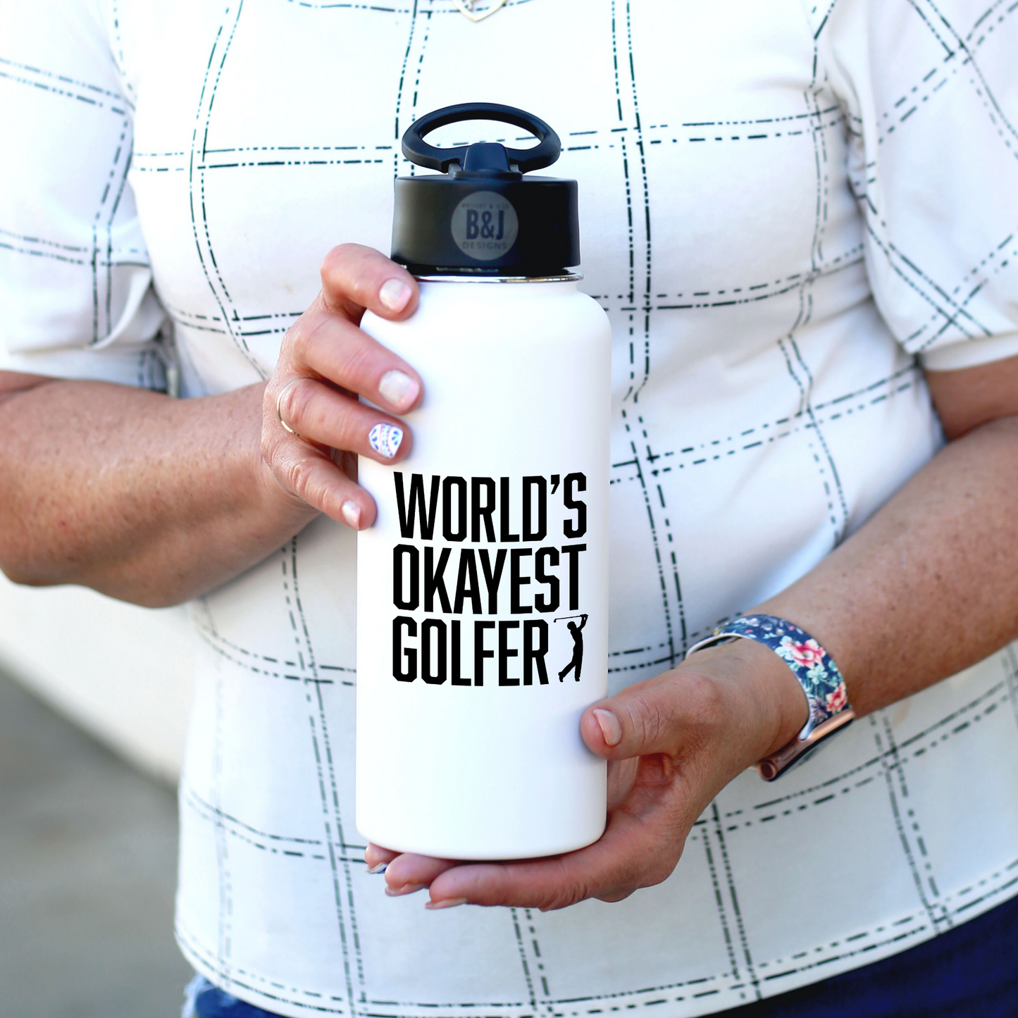 World's Okayest Golfer White 32 oz Water Bottle for Golfers