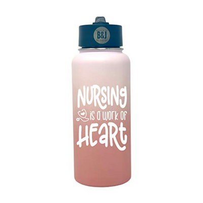 Nursing Work of Heart 32 oz Rose Gold Water Bottle for Nurses
