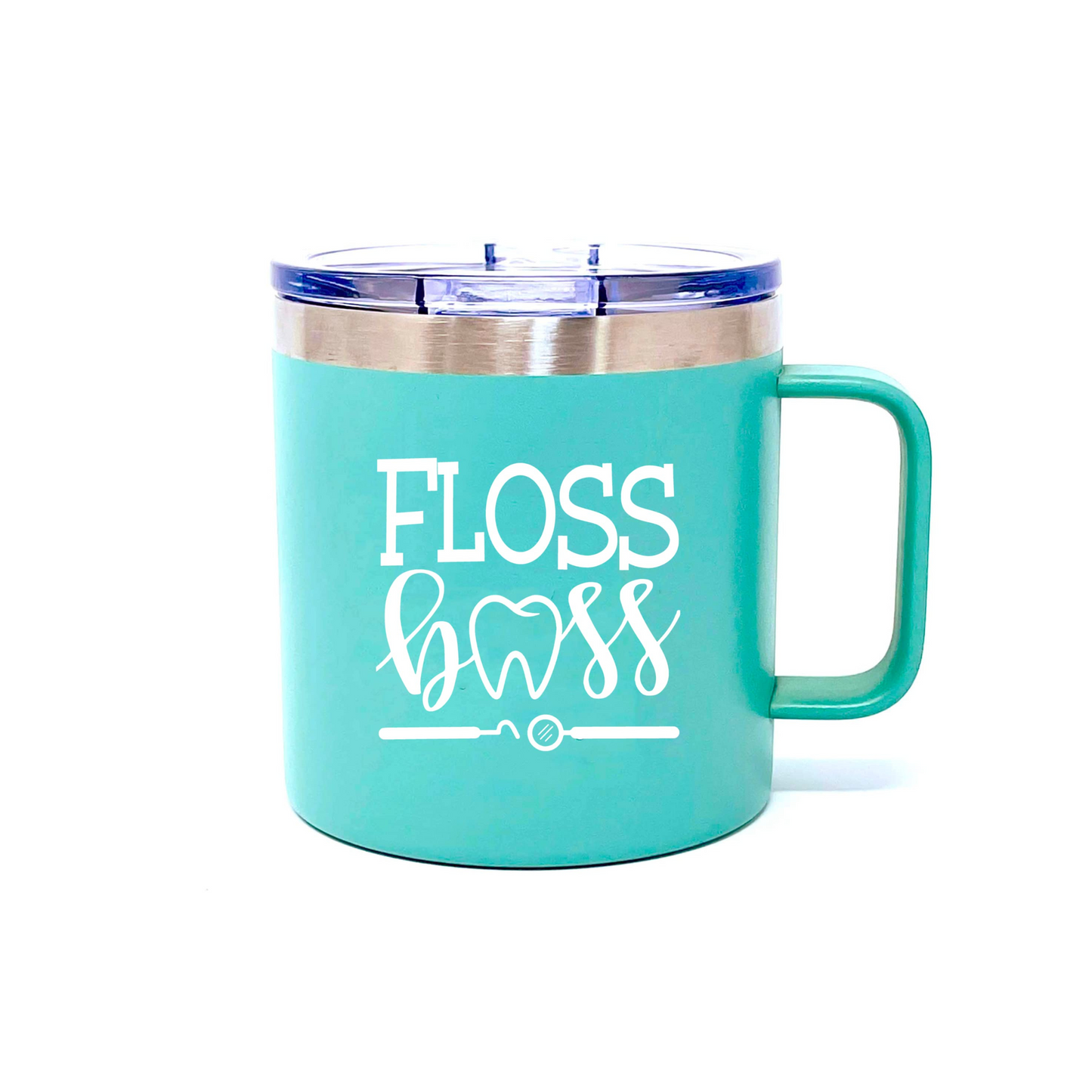 Floss Boss 14 oz  Teal Camper Tumbler for Dental Workers