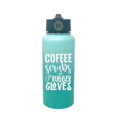 Coffee Scrubs 32 oz Teal Water Bottle for Medical Workers