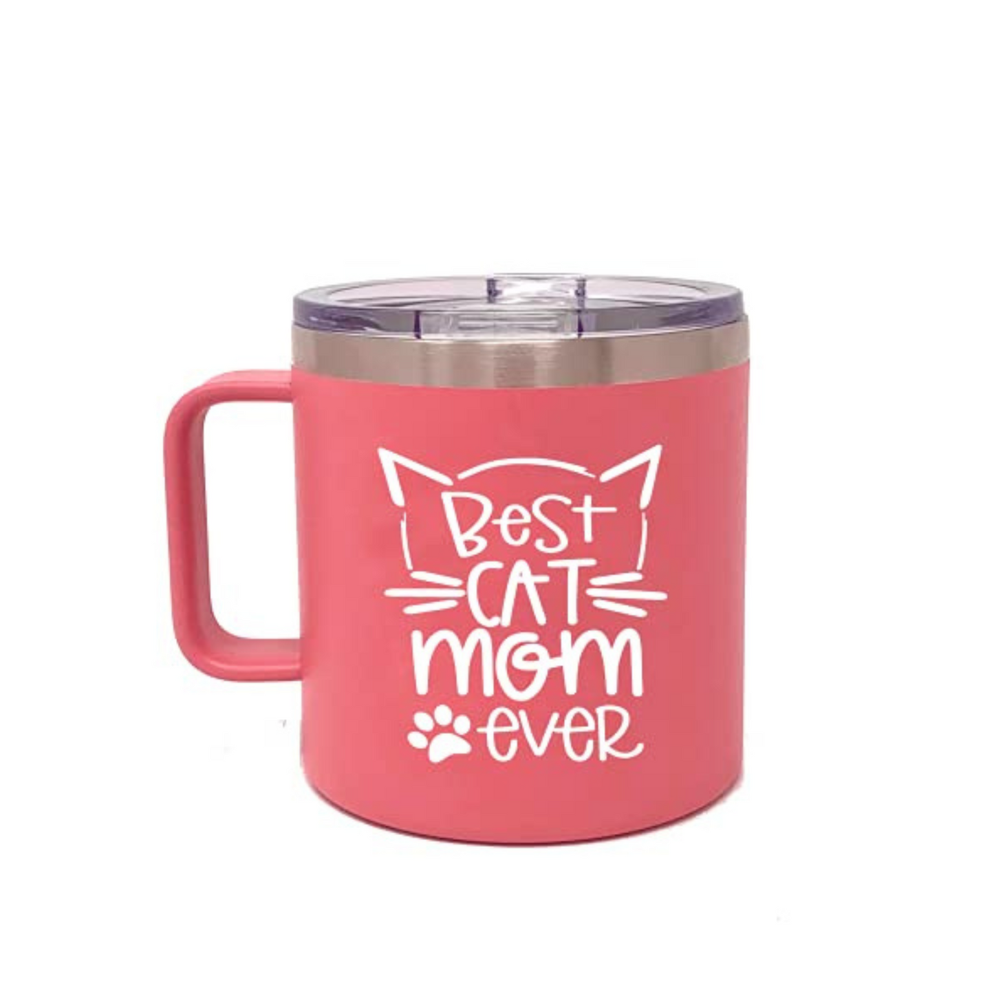 Best Cat Mom Ever 14 oz Coral Camper Tumbler for Cat Lovers