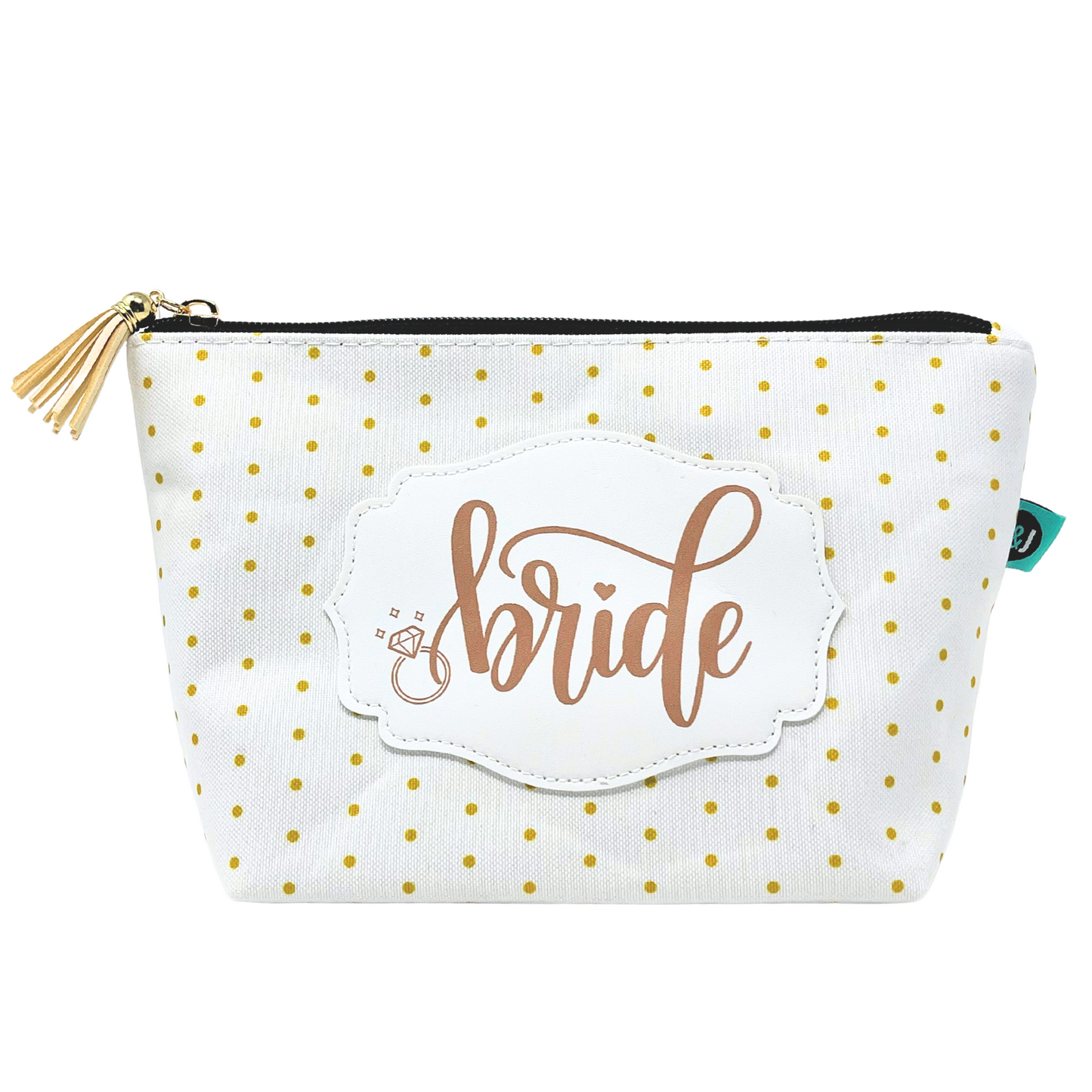Brooke & Jess Designs Bride Janie Pouch Gifts for Women Gold Dotted Makeup Bags Cosmetic Bag Travel Toiletry Makeup Pouch Pencil Bag with Zipper Best Wedding Gifts