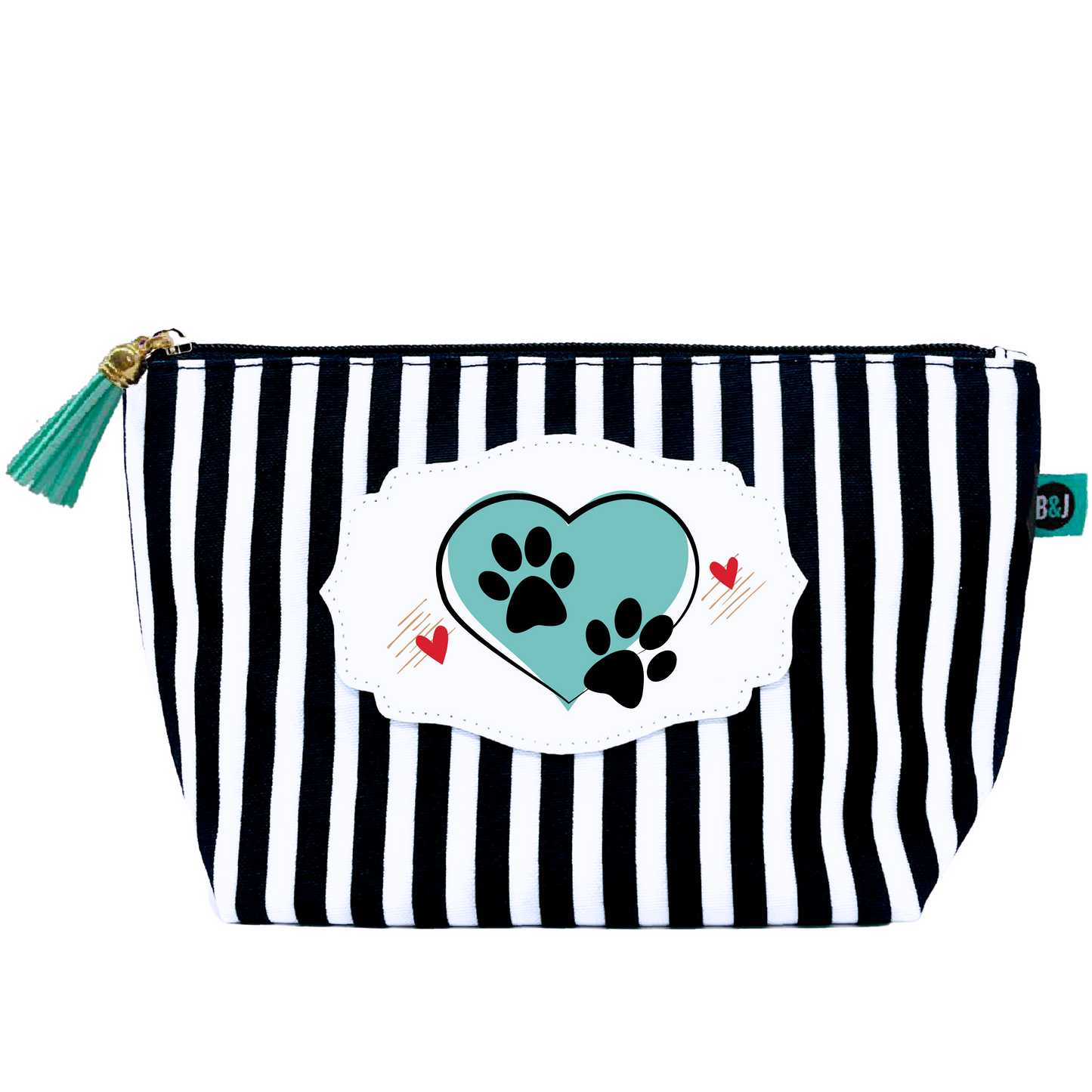 Paw & Hearts Janie Pouch Gifts for Women Striped Makeup Bags Cosmetic Bag Travel Toiletry Makeup Pouch Pencil Bag with Zipper Best Dog Cat Mom Birthday Mother Gifts