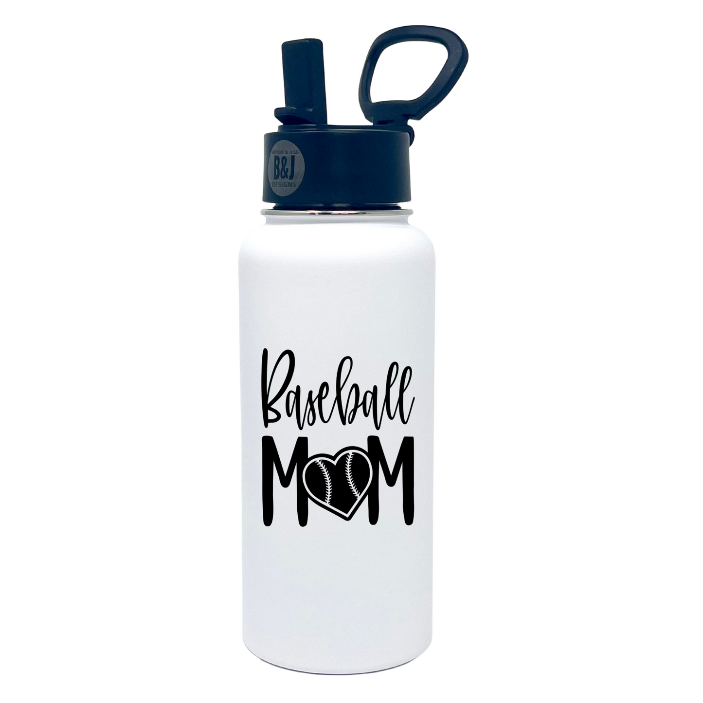 Baseball Mom 32 oz White Water Bottle for Moms
