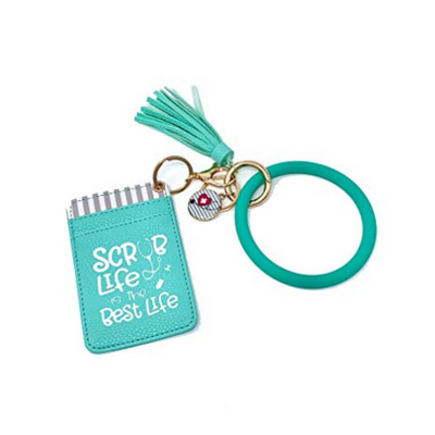 Scrub Life is the Best Life Teal Silicone Bracelet Wallet Keychain for Medical Workers