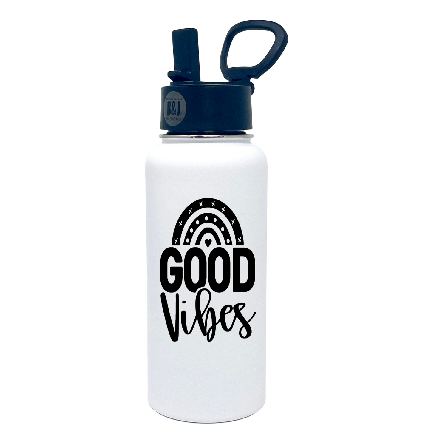 Good Vibes White 32 oz Water Bottle