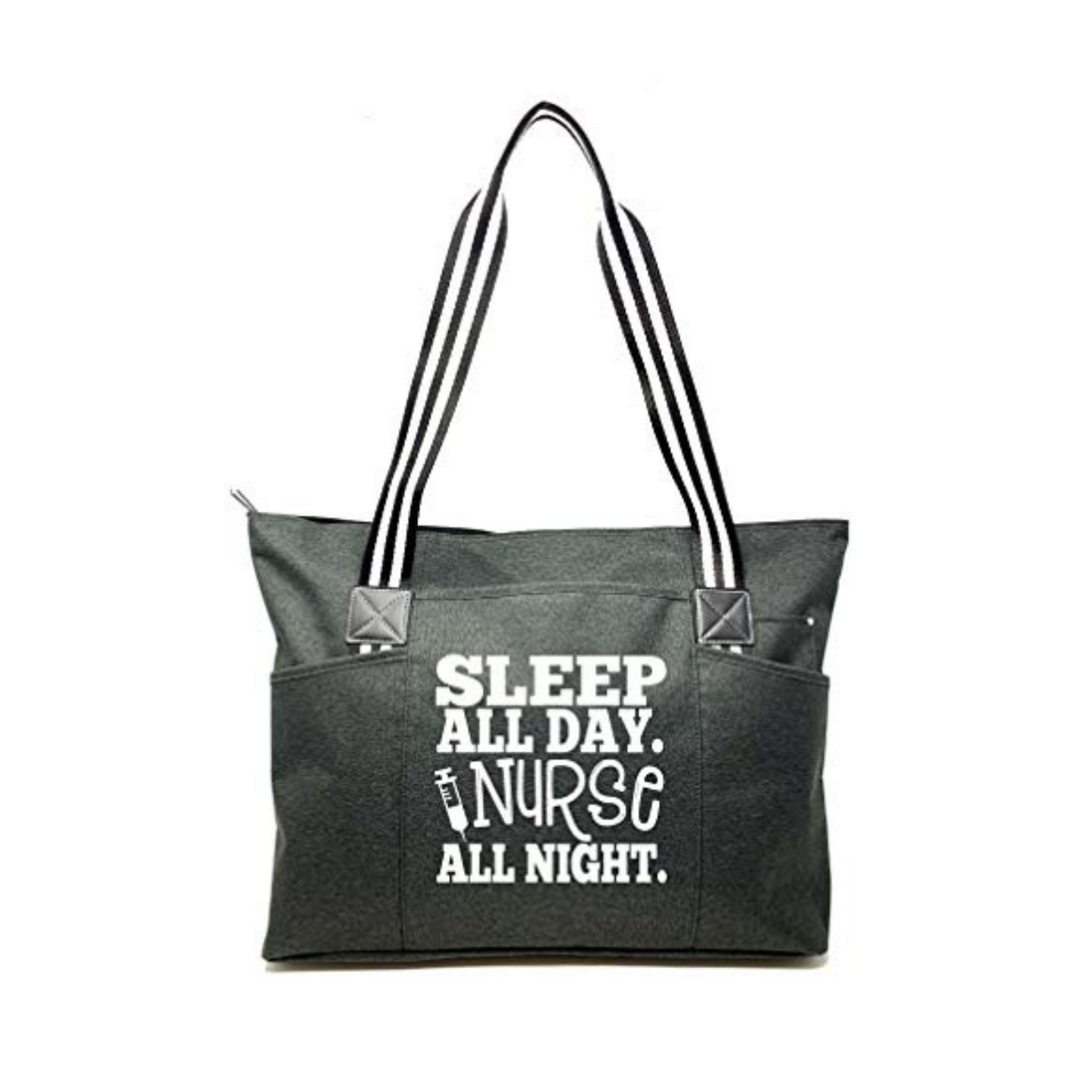 Sleep All Day Nurse All Night Tessa Black Tote Bag for Nurses
