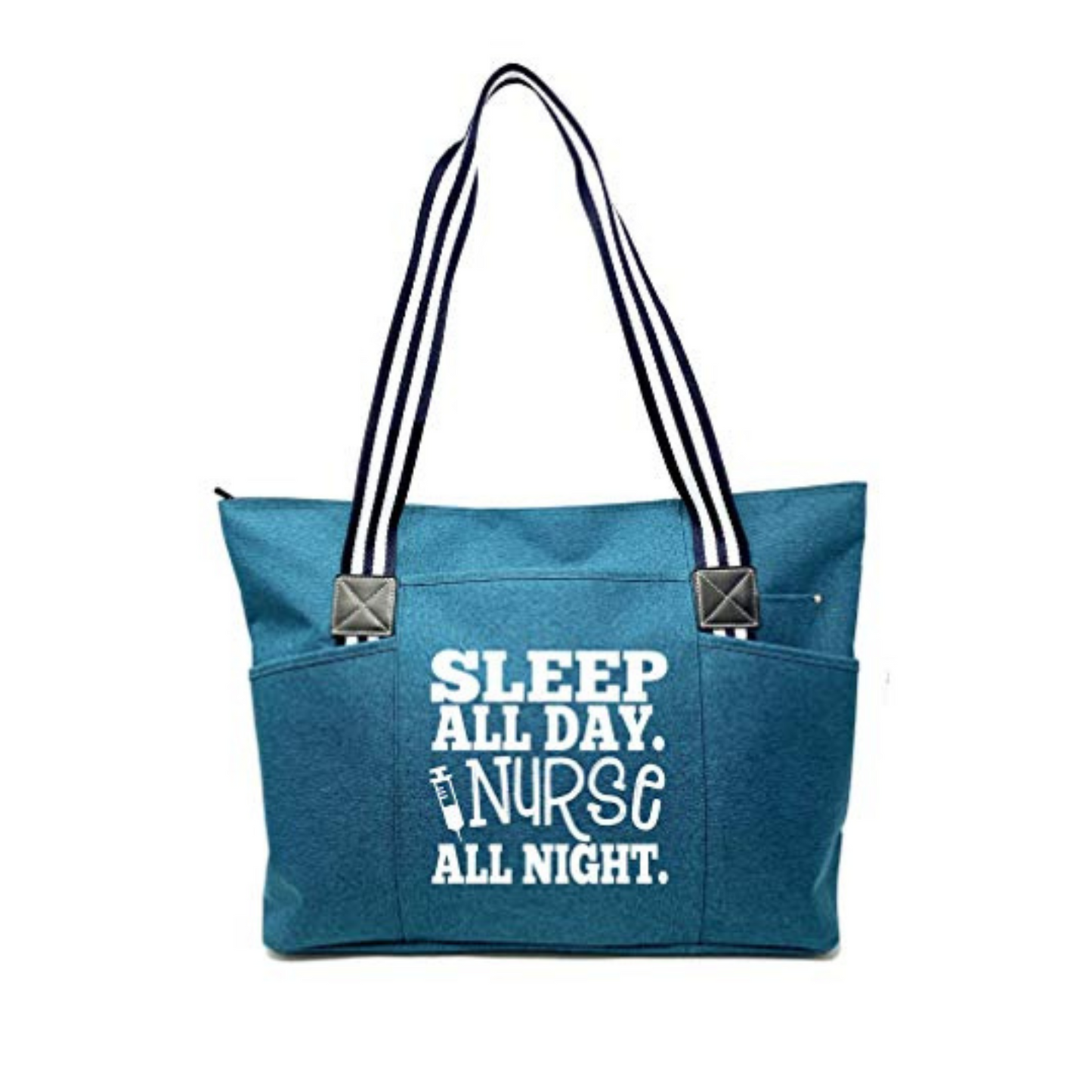Sleep All Day Nurse All Night Teal Tessa Zippered Tote Bag