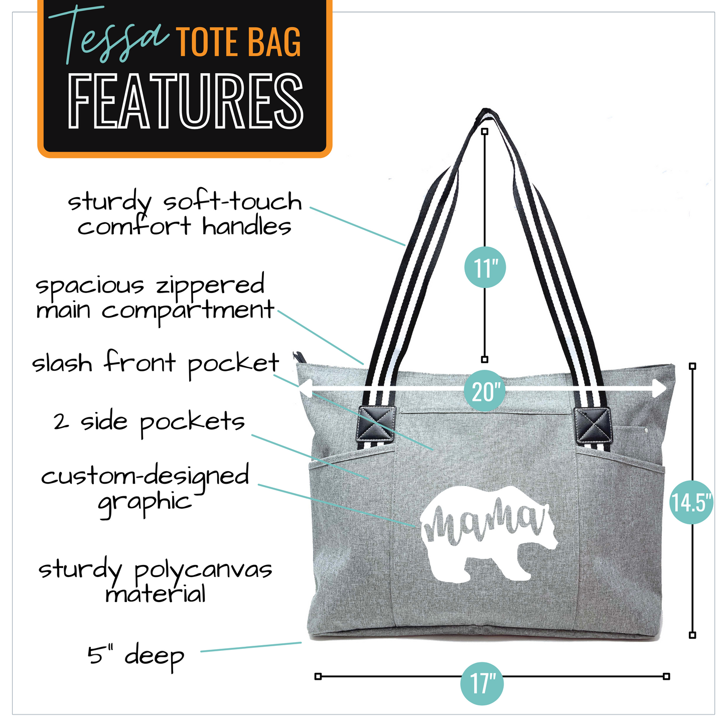 Mama Bear Tessa Gray Tote Bag for Moms