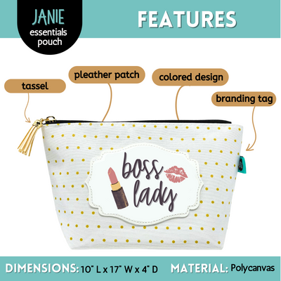 Boss Lady Janie Pouch Gifts for Women Gold Dotted Makeup Bags Cosmetic Bag Travel Toiletry Makeup Pouch Pencil Bag with Zipper Best Work Bestie Gifts