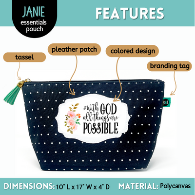 Inspirational With God Janie Pouch Gifts for Women Dotted Makeup Bags Cosmetic Bag Travel Toiletry Makeup Pouch Pencil Bag with Zipper Best Women and Men Gifts