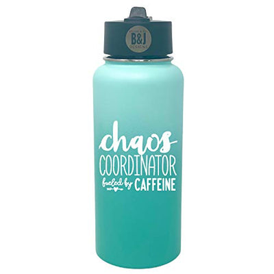 Chaos Coordinator Fueled by Caffeine 32 oz Teal Water Bottle for Bosses
