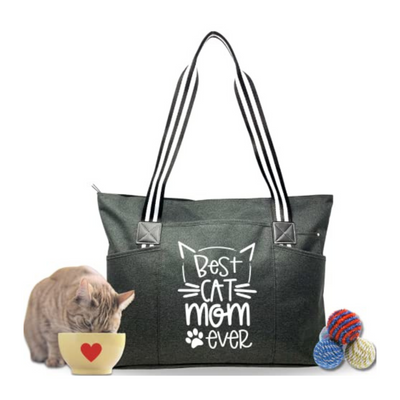Best Cat Mom Ever Tessa Black Tote Bag for Cat Lovers