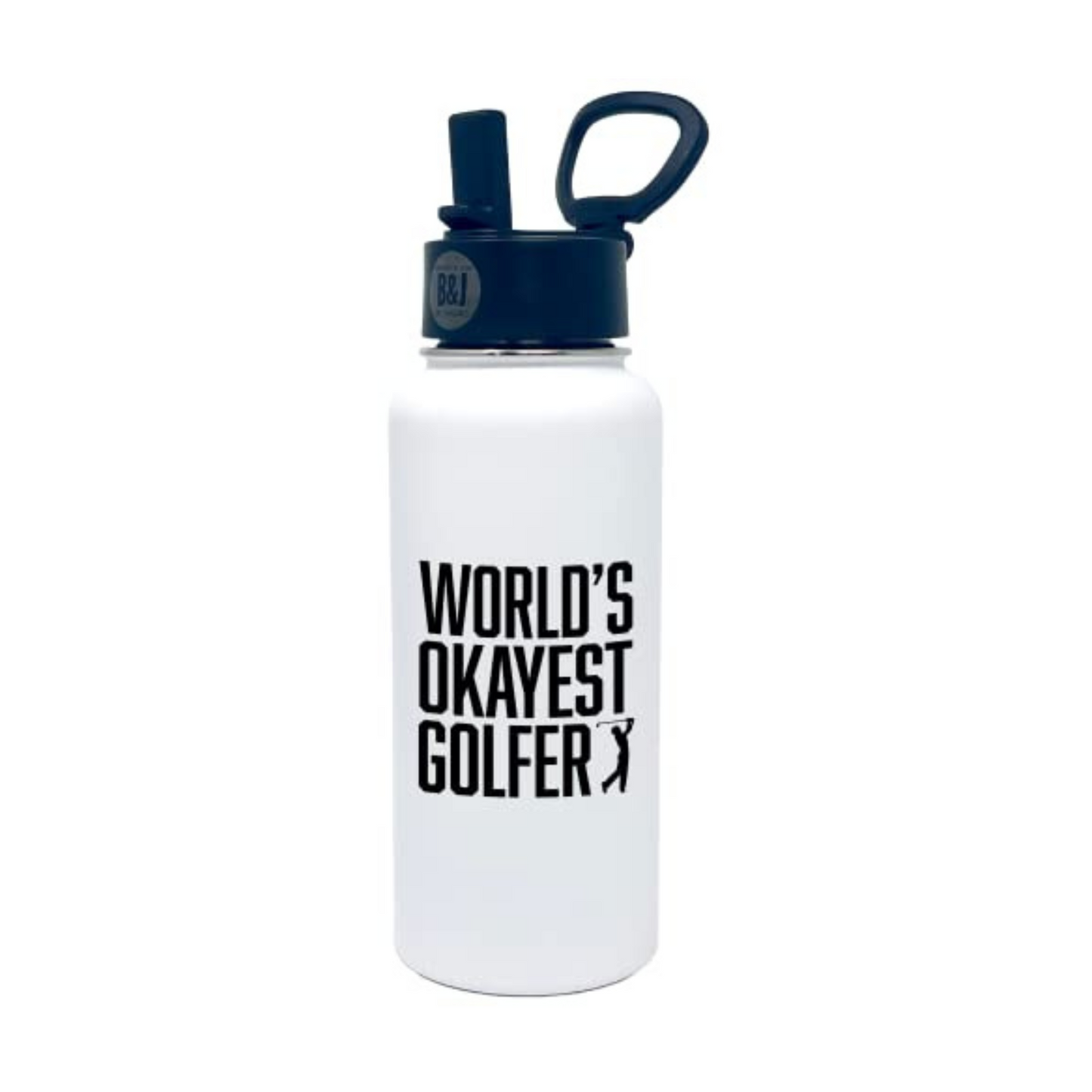 World's Okayest Golfer White 32 oz Water Bottle for Golfers