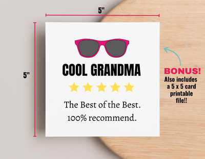 Funny and Witty Grandma Review 100% Recommend Digital Download Printable 5 x 7 " BONUS Card for Granny Birthday Just Because, Celebrations