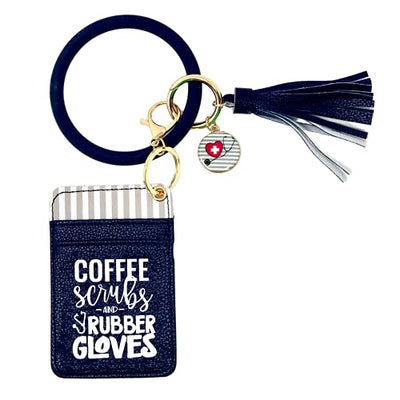 Coffee Scrubs Navy Blue Silicone Bracelet Keychain Wallet for Medical Workers
