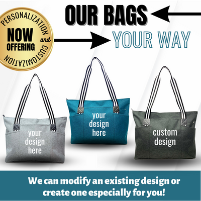 Custom-designed or personalized Brooke & Jess Designs Functional and Durable Tessa Work Bag Tote Bag with zipper and interior pockets