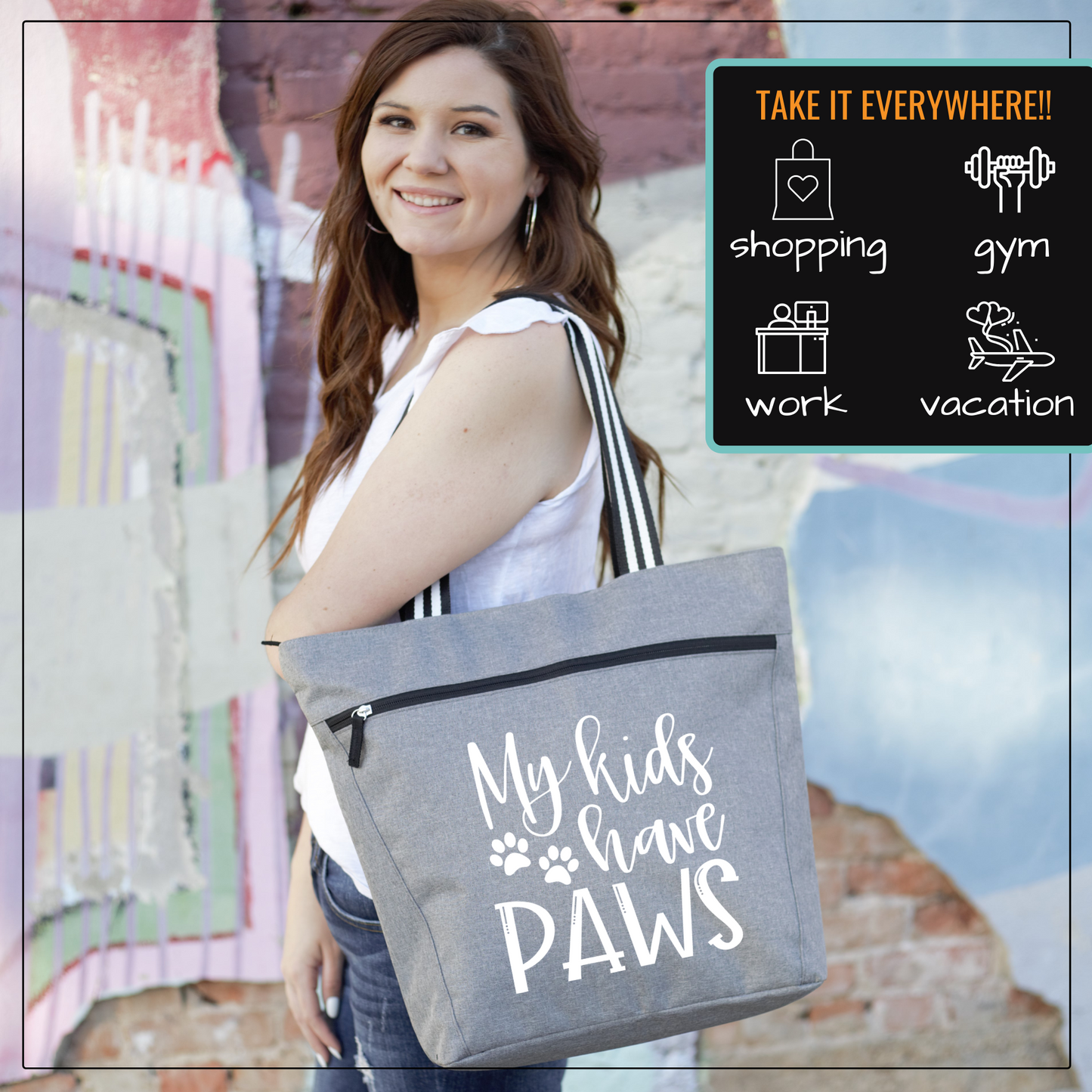 My Kids Have Paws Lexie  Gray Tote Bag for Pet Lovers