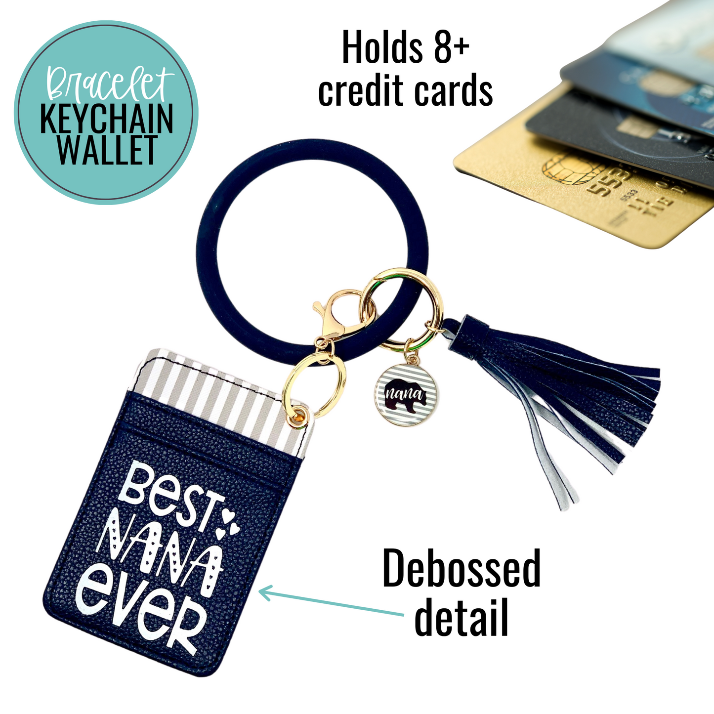 Best Nana Ever Navy Blue Silicone Bracelet Keychain Wallet for Grandmothers