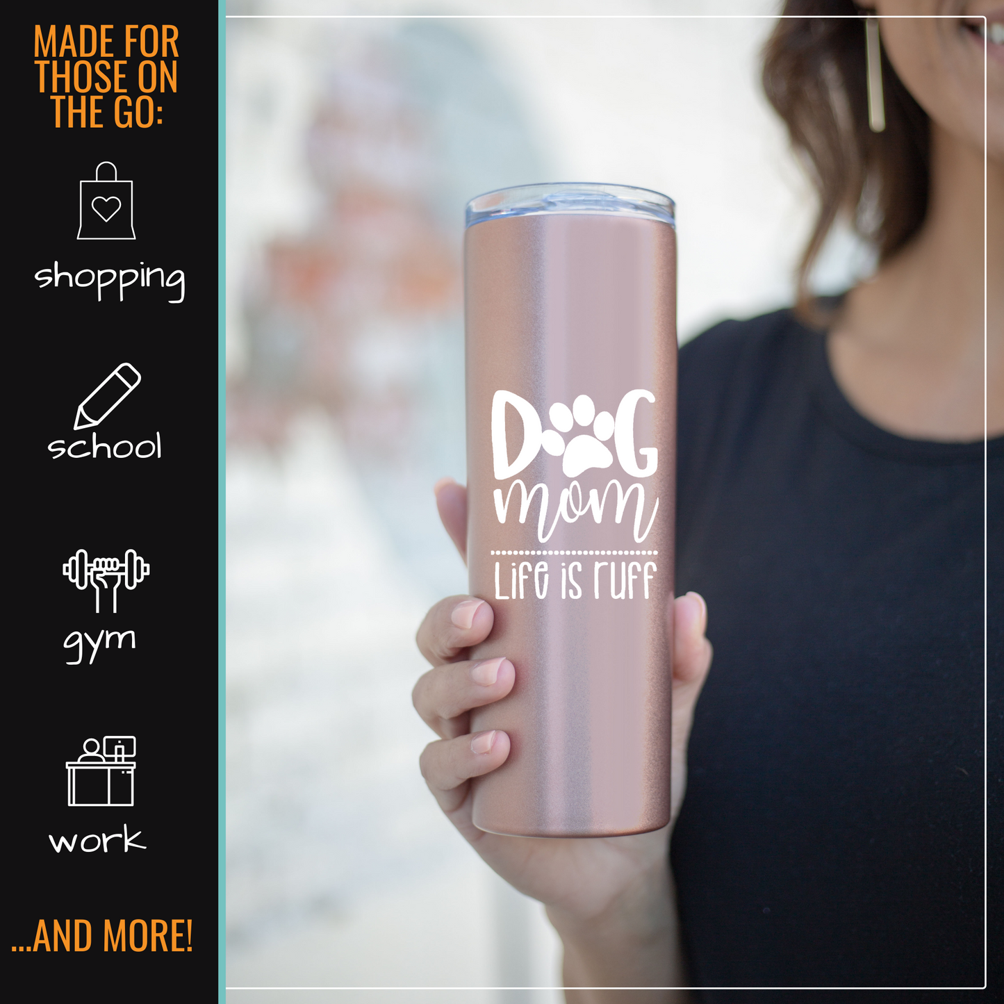 Dog Mom Rose Gold 20 oz Skinny Tumbler