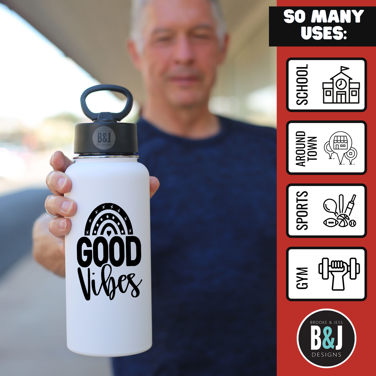 Good Vibes White 32 oz Water Bottle