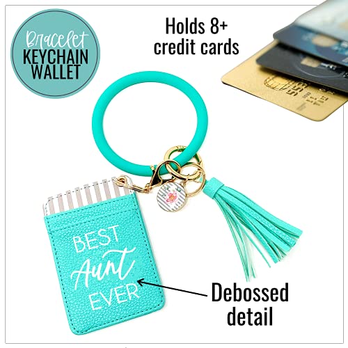 Best Aunt Ever Teal Silicone Bracelet Keychain Wallet for Sister