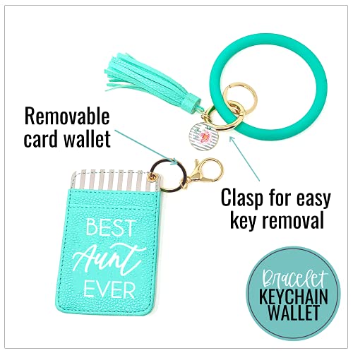 Best Aunt Ever Teal Silicone Bracelet Keychain Wallet for Sister