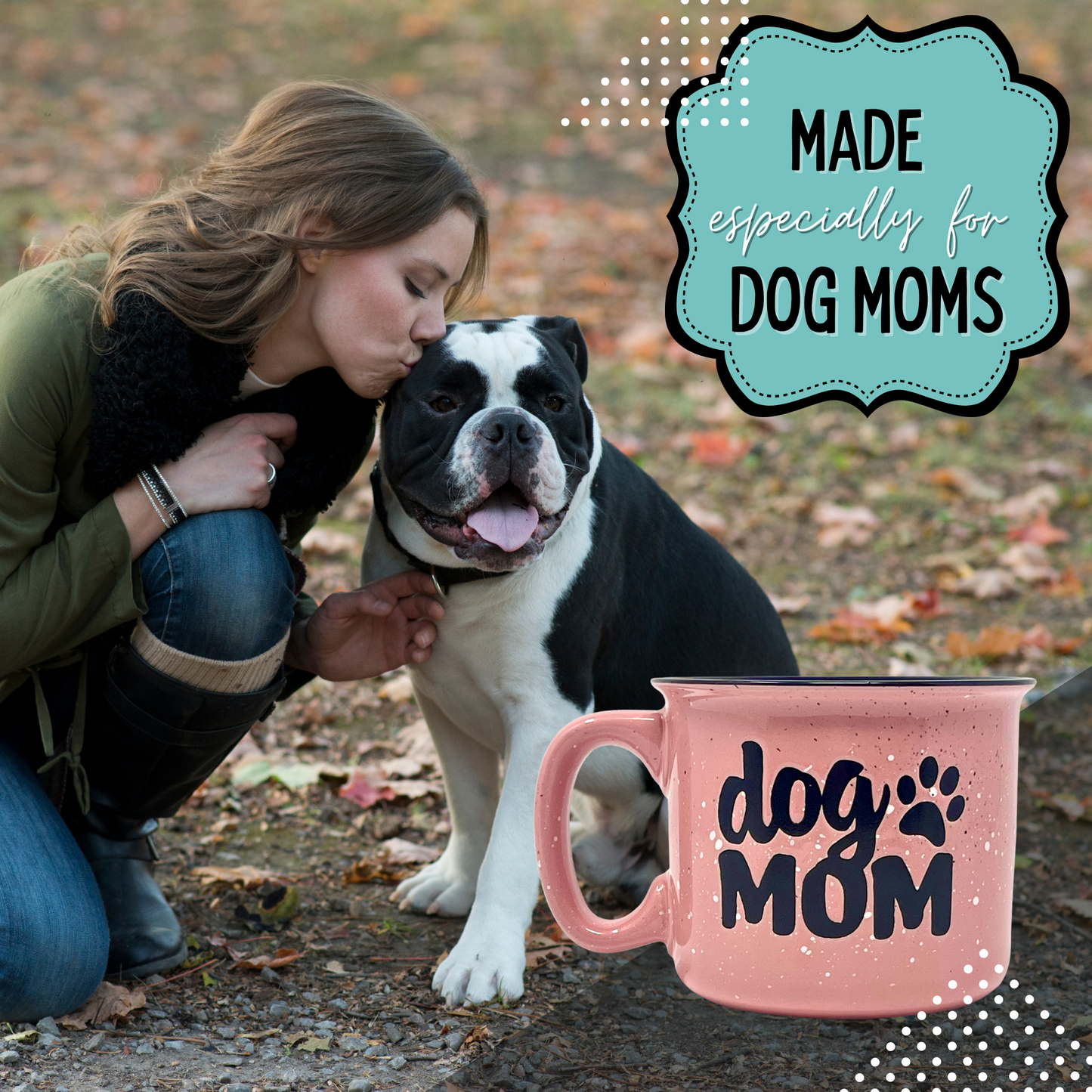 Dog Mom 15 oz Coral Ceramic Mug for Dog Lovers