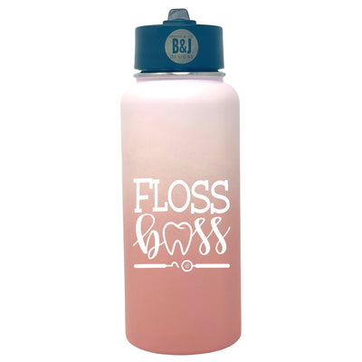 Floss Boss 32 oz Rose Gold Water Bottle Tumbler for Dental Workers