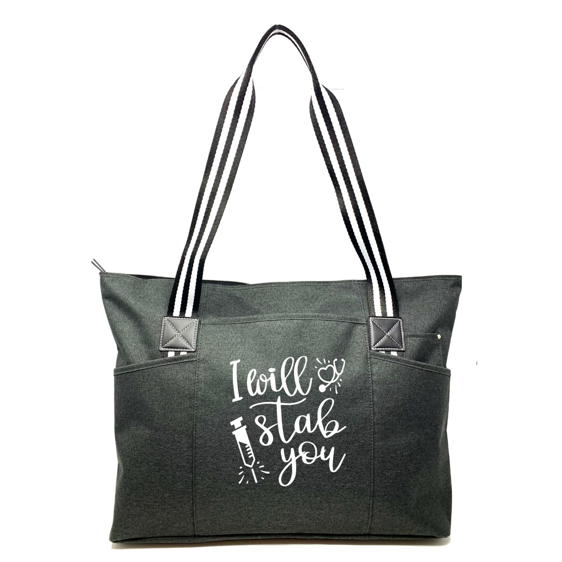 I Will Stab You Tessa Black Tote Bag for Medical Workers Brooke Jess Designs 2 Sisters Helping You Celebrate Your Favorite People
