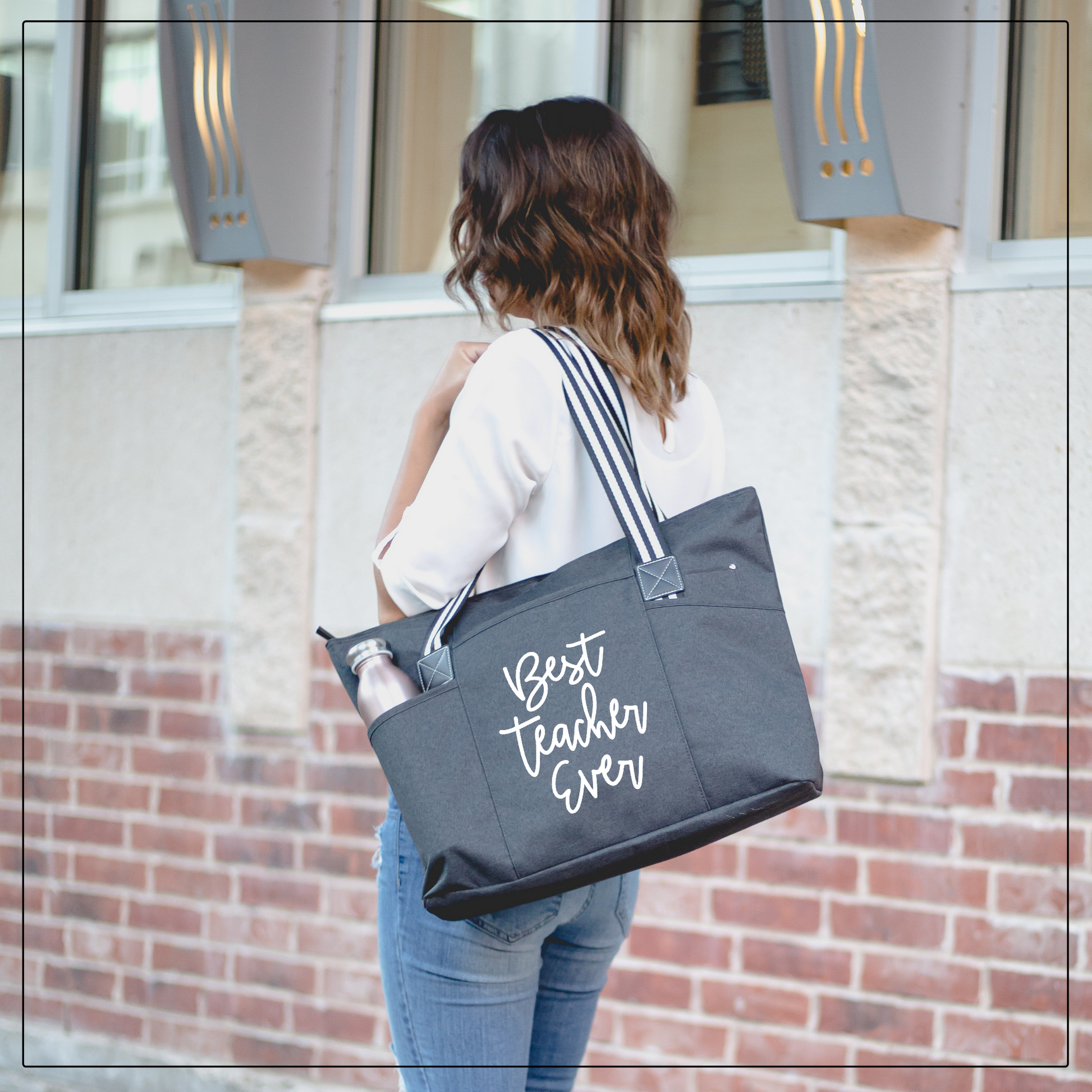 Best Teacher Ever Tessa Black Tote Bag for Teachers Brooke