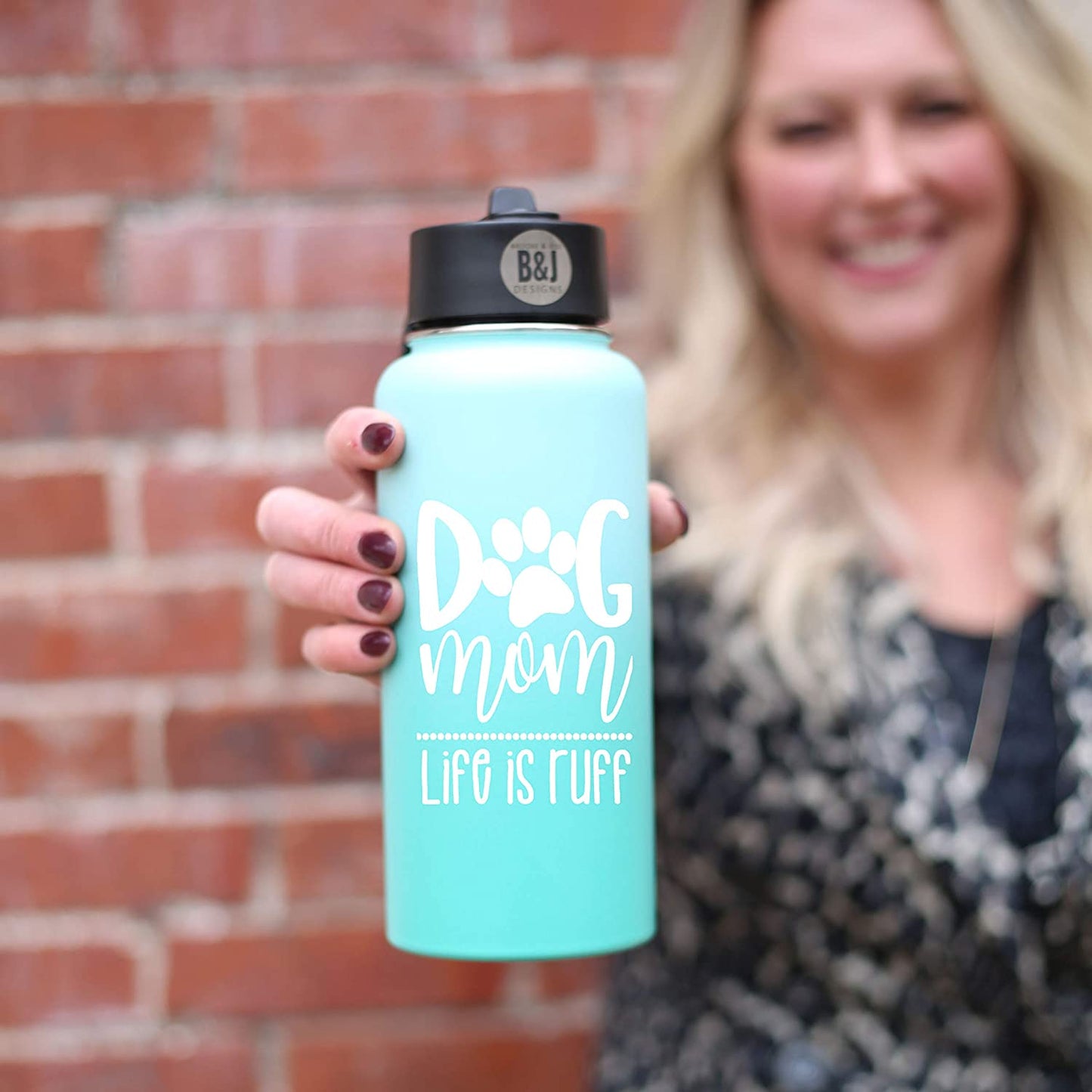 Dog Mom Gifts - Cute Insulated Water Bottle for Women, Dog Lovers - Double Walled Vacuum Sealed Stainless Steel 32 oz Tumbler (Teal Fade)