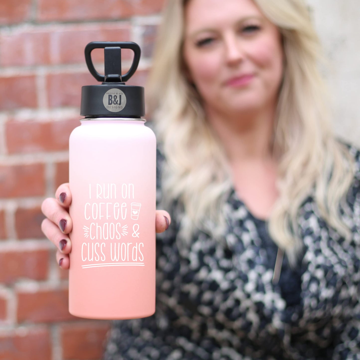 I Run on Coffee, Chaos and Cuss Word 32 oz Rose Gold Water Bottle for Bosses