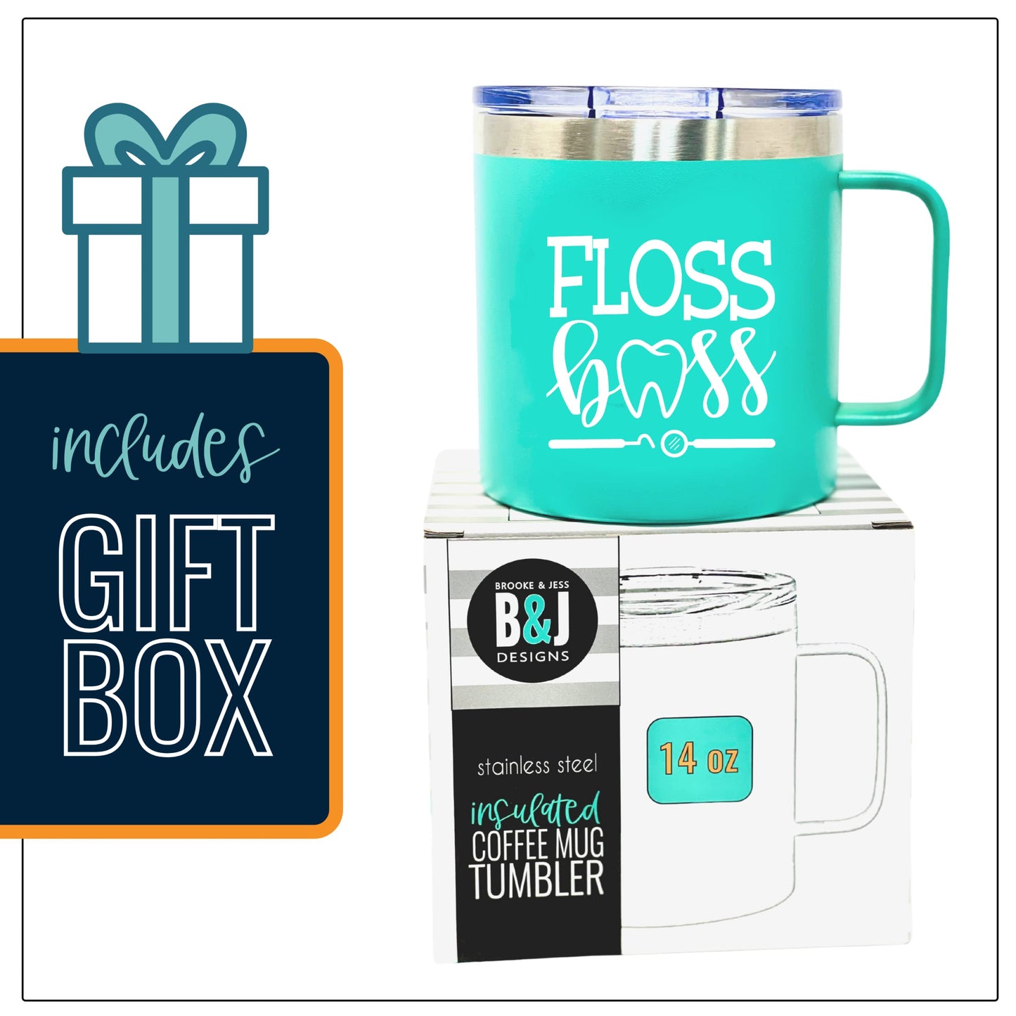 Floss Boss 14 oz  Teal Camper Tumbler for Dental Workers