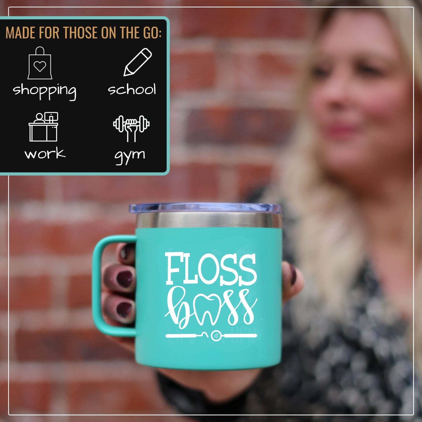 Floss Boss 14 oz  Teal Camper Tumbler for Dental Workers