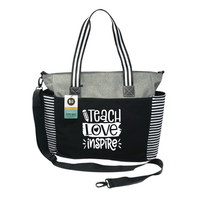 Teach Love  Inspire LouLou Gray Tote Bag for Teachers