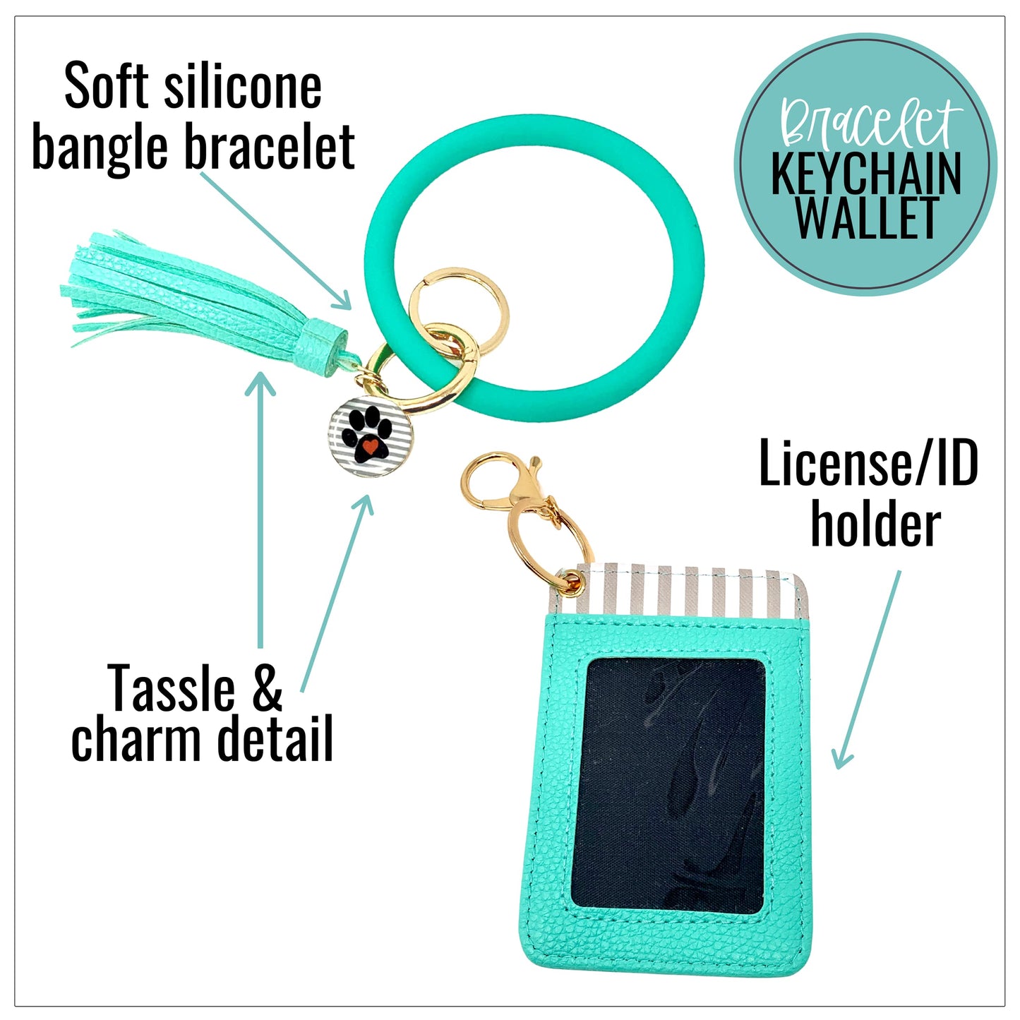 Best Cat Mom Ever Teal Silicone Bracelet Keychain Wallet for Cat Lovers